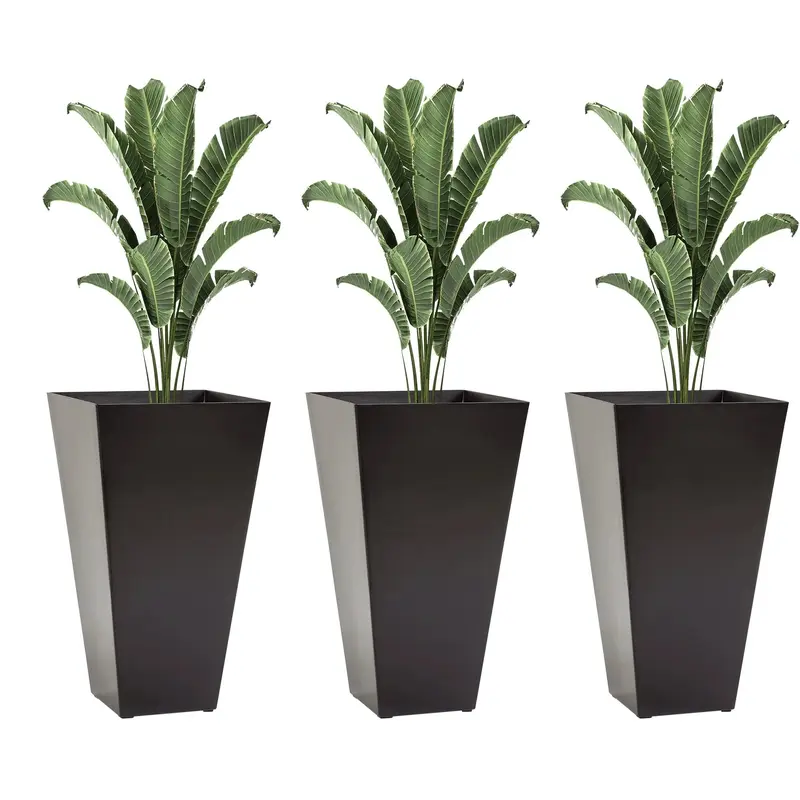 【Juego de 3】Juego de 3 macetas altas con orificio de drenaje; macetas de 28 pulgadas para exteriores e interiores, ideales para porches, patios y terrazas.