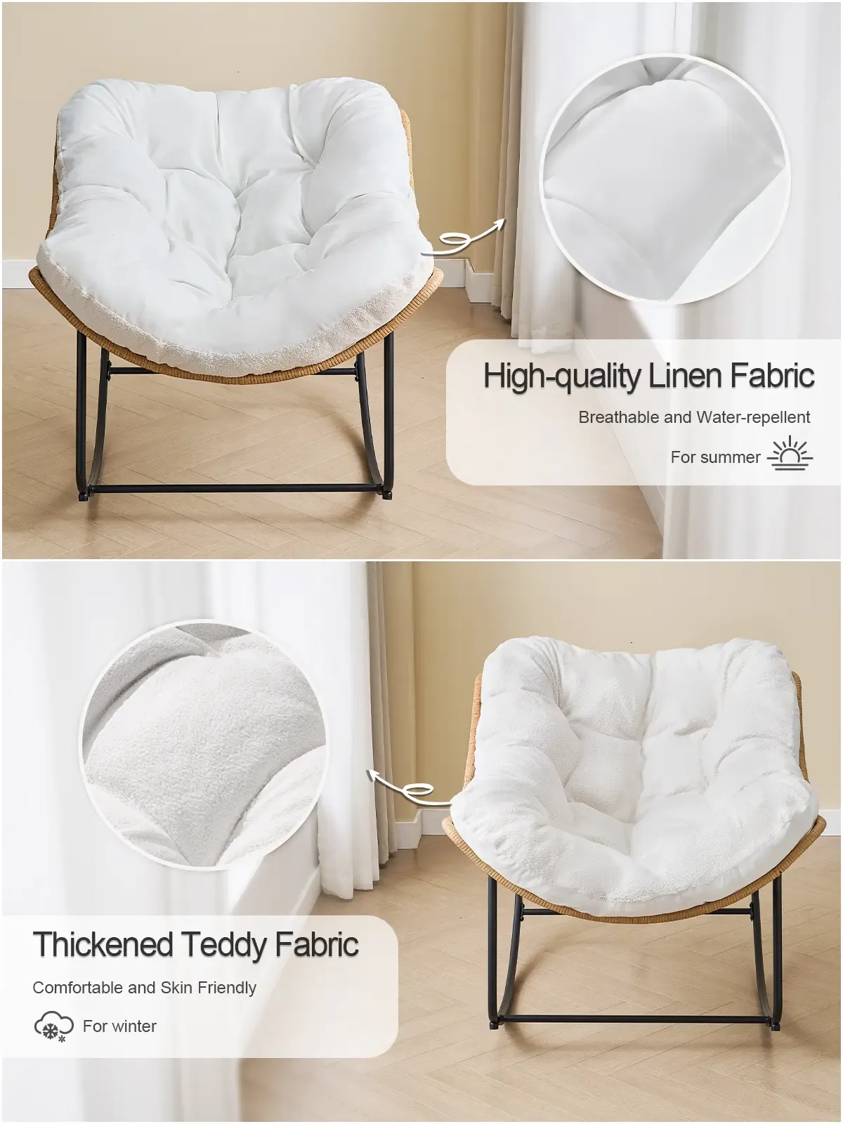 Silla mecedora de gran tamaño para interiores y exteriores: cómoda silla Papasan