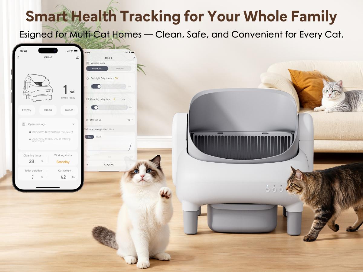FUMOI Open-Top Automatic Smart Self-Cleaning Litter Box for Multi-Cat Households - Dual Safety Tech, Quieter Operation, WiFi Compatibility, APP Control, Odor-Lock, 10.5L Sealed Waste Bin, Automatic Litter Box