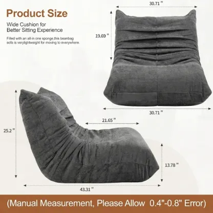 Sillón tipo puf para adultos, sofá puf extragrande relleno de espuma viscoelástica para el hogar o apartamento; sofá tipo «perezoso» con relleno y funda de piel sintética, ideal para niños y mascotas.