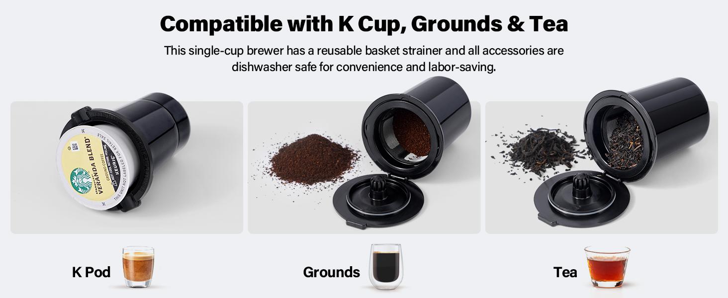 Hot & Iced Coffee Maker for K-Cups & Ground Coffee, Single-Serve Brewer with Bold Setting, Reusable Filter, Travel Mug Friendly, Compact & Quick Brew, Black Household Appliances espresso machine coffee bar supplies,home essentials tiktokshopbacktoschool