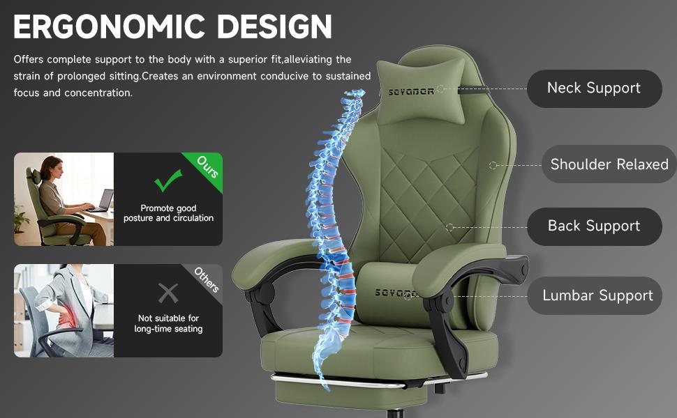 Solid-Color Minimalist Gaming Chair with Footrest | Ergonomic Reclining Office Chair. Breathable durable leather, spine-supporting, wide padded seat.300 lbs capacity. Ideal for home office, gaming and live streaming.    silent caster