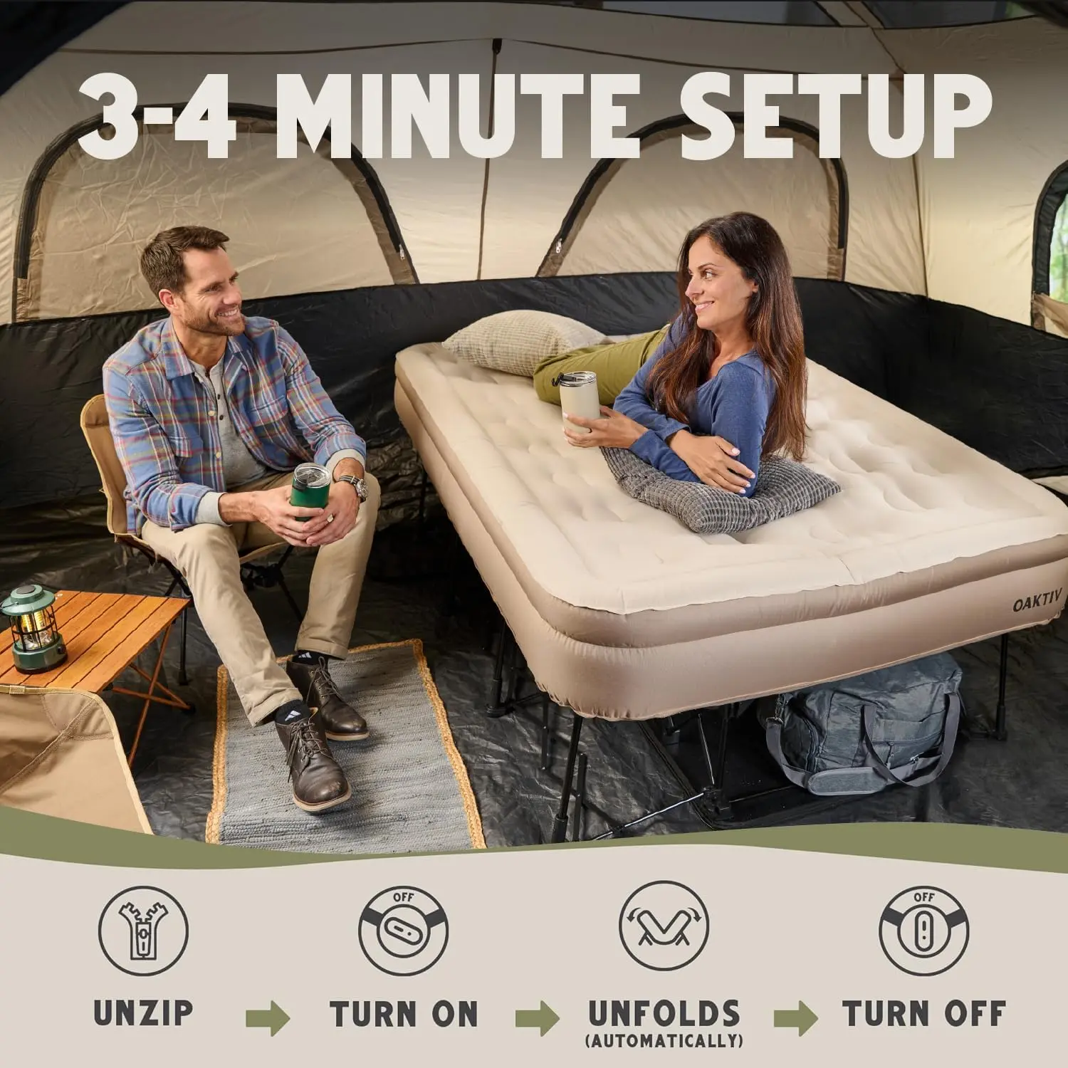 Colchón inflable tamaño Queen: capacidad de 660 libras, garantía de 5 años, autoinflable en 3-4 minutos, bomba a batería y estructura integradas, estuche con ruedas; la solución definitiva para habitaciones de invitados y acampadas.