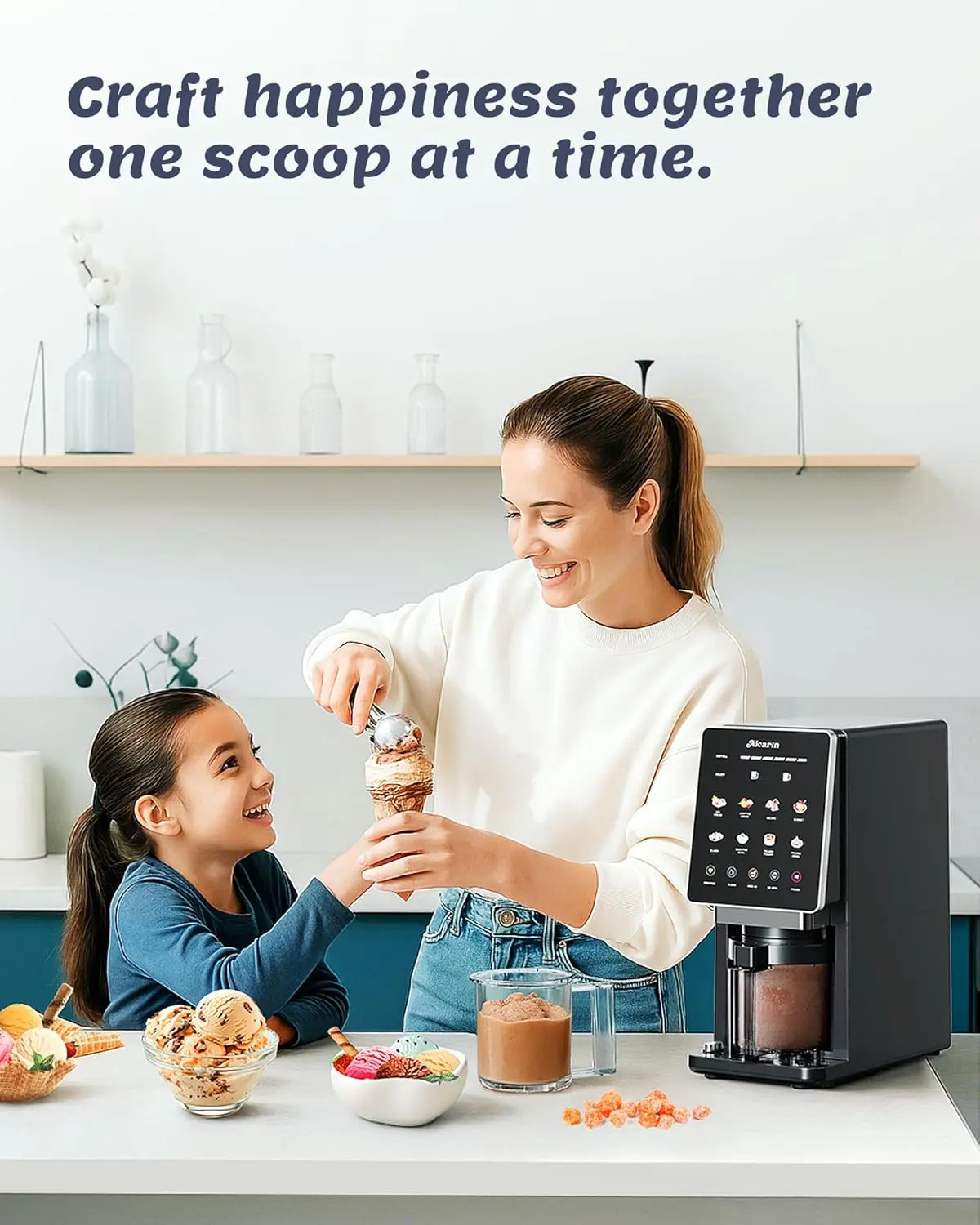 Máquina eléctrica para hacer helados de 10 funciones: 8 programas + funciones de añadir ingredientes y rebatido; para helado casero, gelato, yogur helado y más; opciones ricas en proteínas, keto, veganas y sin lácteos.