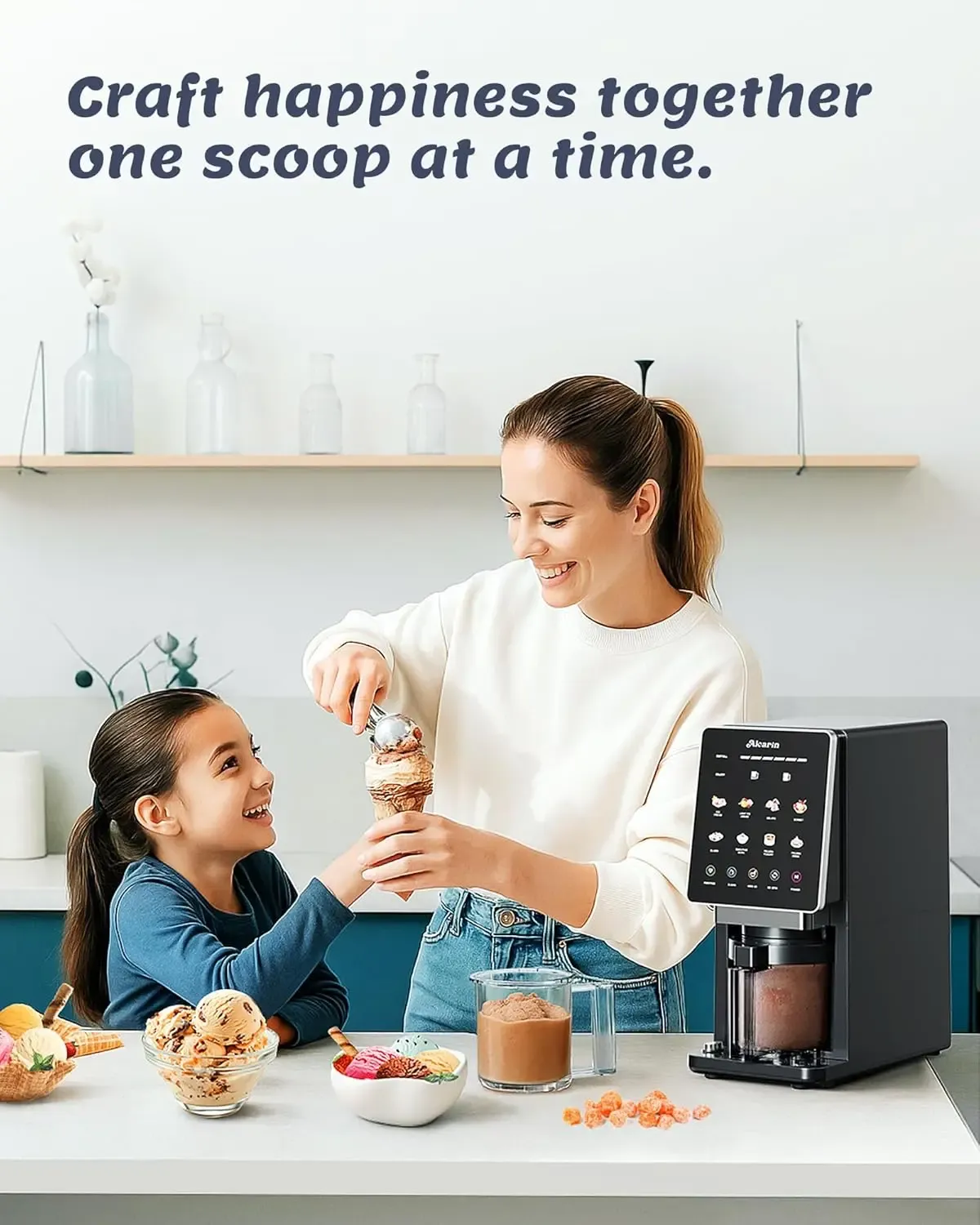 Máquina eléctrica para hacer helados de 10 funciones: 8 programas + funciones de añadir ingredientes y rebatido; para helado casero, gelato, yogur helado y más; opciones ricas en proteínas, keto, veganas y sin lácteos.