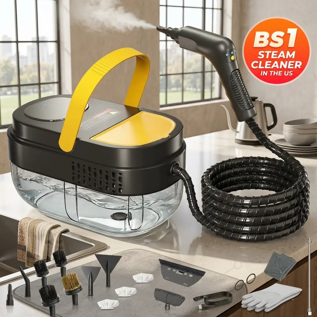 Limpiador a vapor, depósito grande de 1,69 cuartos de galón (aprox. 1,6 L), limpiador portátil con 15 accesorios, mango ajustable en 3 niveles, calentamiento rápido; ideal para el hogar y para limpiar azulejos, juntas, suelos, automóviles, suciedad y gras