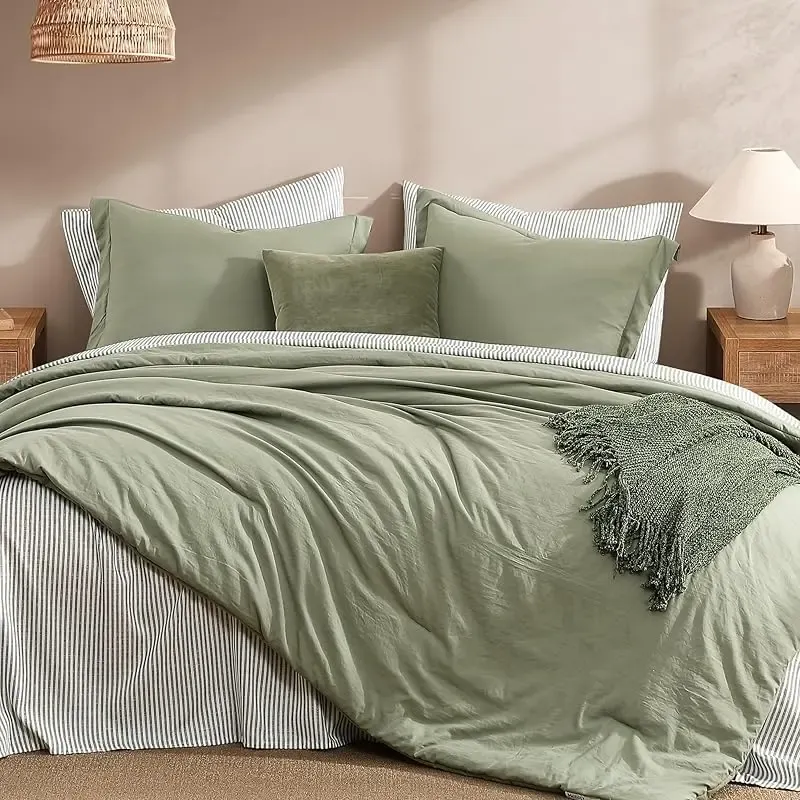Juego de Cama de Microfibra de 7 Piezas, Edredón con Bolsillos de Doble Cara, Incluye Edredón, Sábana Plana, Sábana Ajustable y Fundas de Almohada, Estilo Moderno