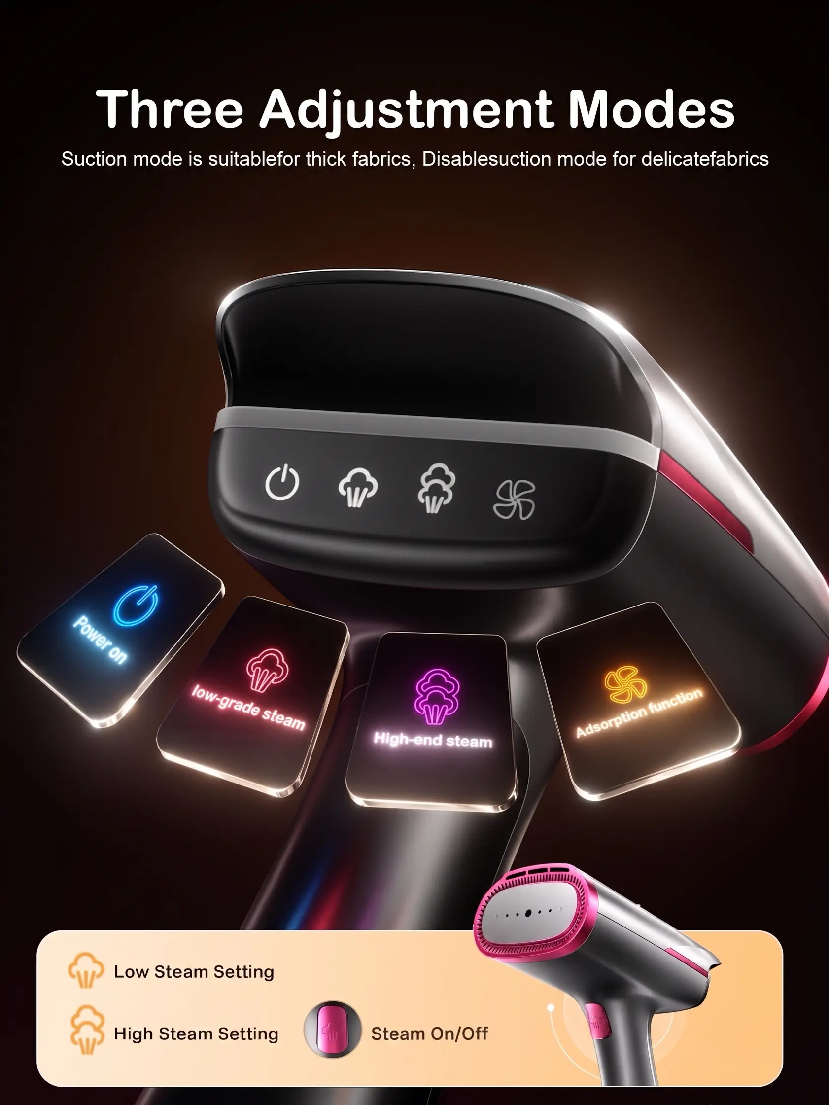 Vaporizador de prendas con succión, gran capacidad de 270 ml, vaporizador de mano de 1400 W, dispositivo 2 en 1 de succión y planchado, plancha de viaje portátil para ropa y tejidos, amplia placa calefactora de cerámica.