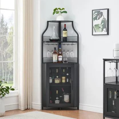 Mueble esquinero para vinos con estante extraíble y puerta estilo granero de 5 niveles