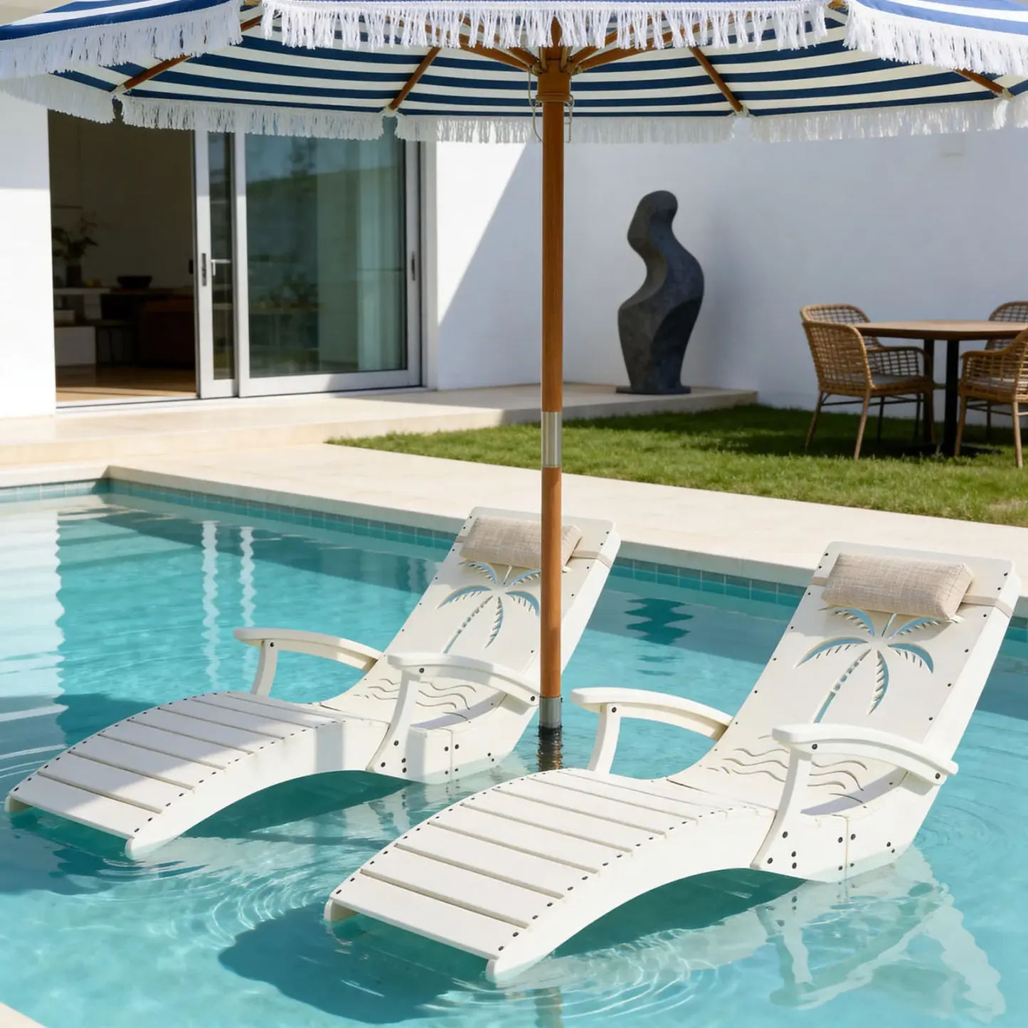 Set de 2/4/6 Tumbonas Plegables para Piscina, con Reposabrazos, Reposacabezas y Sacos de Arena, Resistentes a los Rayos UV y al Clima, para Jardín, Playa y Patio