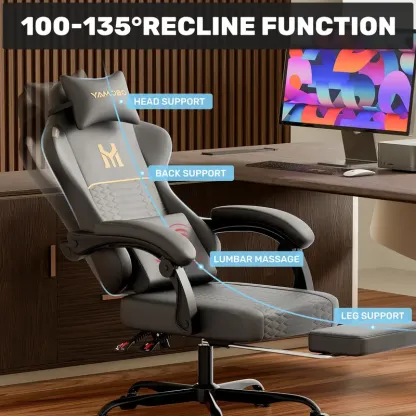 Silla Gaming Ergonómica para Adultos, Diseño Minimalista, Cuero PU Resistente, Soporte Lumbar, Reclinación de 100°-135°, Ruedas Silenciosas y Reposapiés