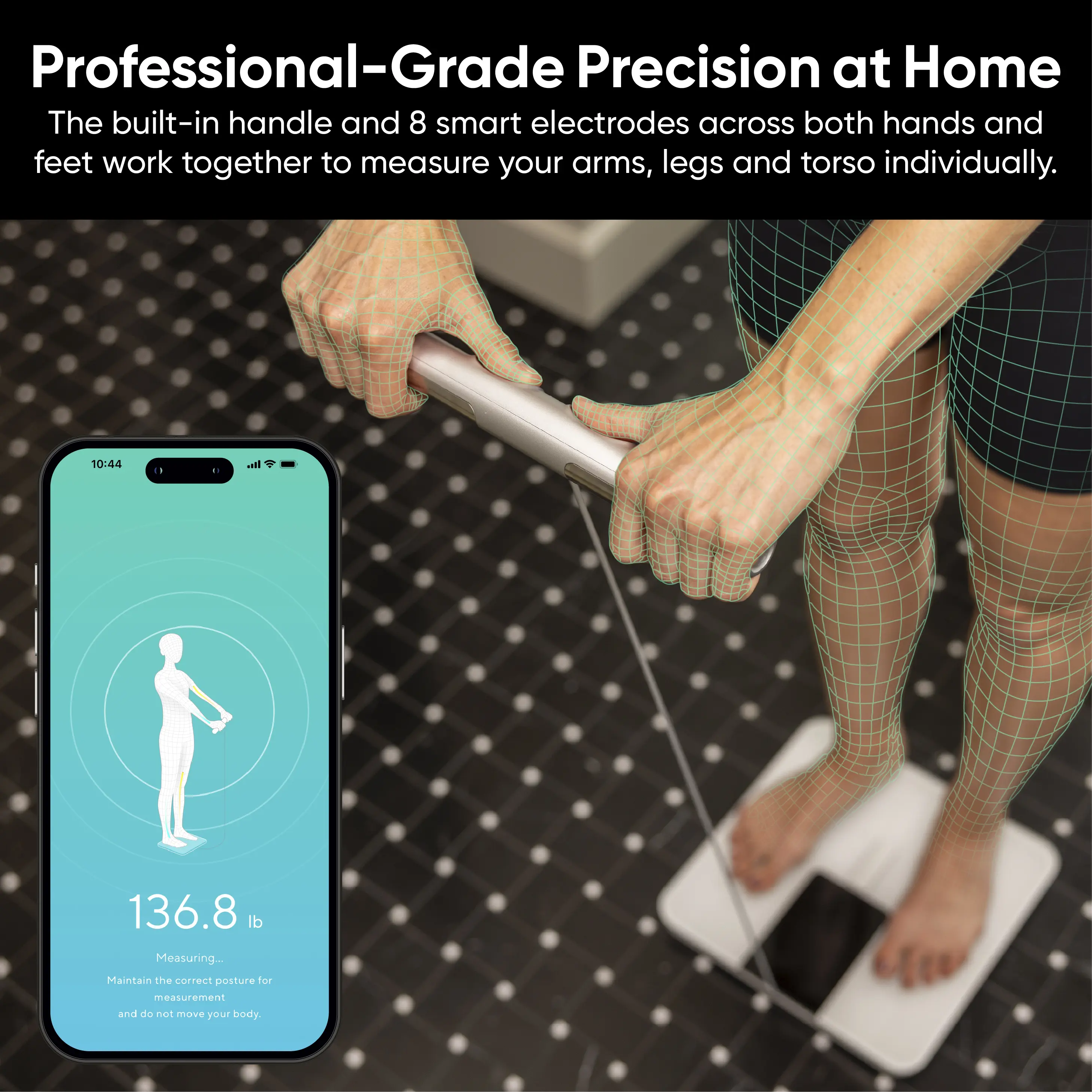 Báscula digital inteligente con Bluetooth para composición corporal: peso, IMC, grasa corporal, masa muscular y medición segmentaria; salud y bienestar, báscula inteligente.