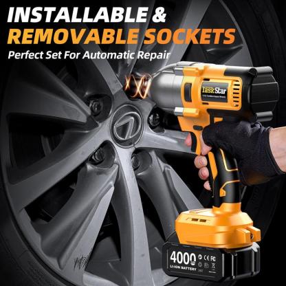 Llave de impacto inalámbrica de 1200 N·m, 1/2 pulgada, 886 ft-lbs de alto torque, con 2 baterías de 4.0 Ah, cargador rápido y 5 vasos, barra de extensión, puntas de destornillador, herramientas eléctricas y llave de carraca.