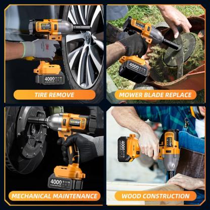 Llave de impacto inalámbrica de 1200 N·m, 1/2 pulgada, 886 ft-lbs de alto torque, con 2 baterías de 4.0 Ah, cargador rápido y 5 vasos, barra de extensión, puntas de destornillador, herramientas eléctricas y llave de carraca.