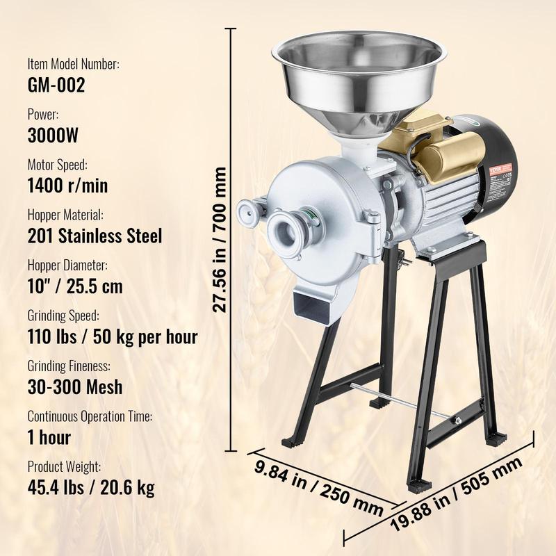 Molino eléctrico de granos, molinillo de especias de 3000 W, molino de maíz comercial con embudo, máquina pulverizadora de grosor ajustable, molino industrial de alta resistencia para cereales y trigo, molinillo para productos secos.