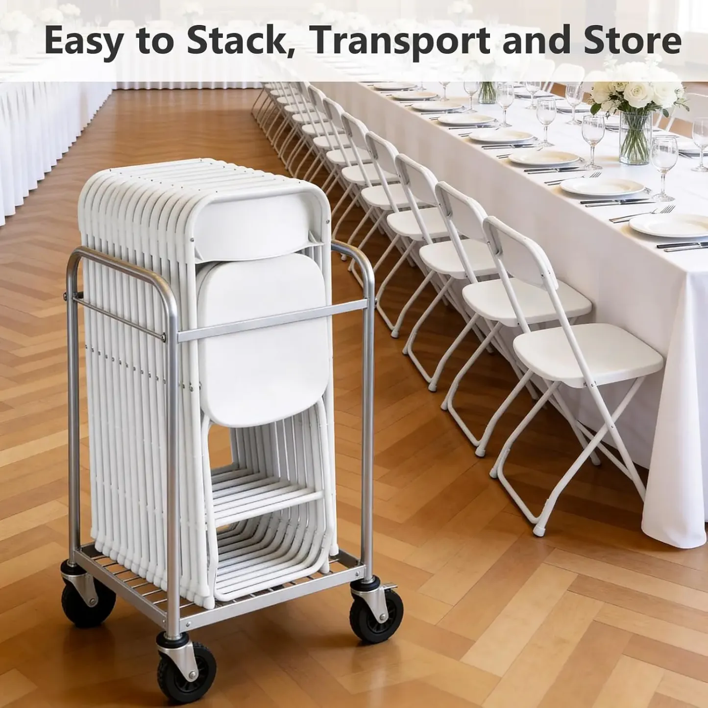 Sillas Plegables de Plástico Reforzado, Respaldo Ergonómico, Capacidad de 350 lb (159 kg), Apilables y Portátiles, Ideales para Interiores, Terrazas, Bodas, Fiestas, Reuniones, Patios y Jardines, Color Blanco.