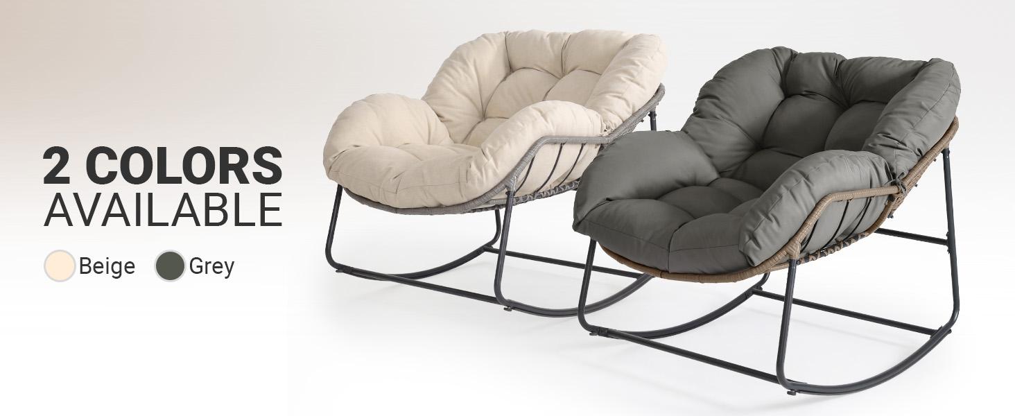 RIWENGO Oversized Outdoor Rocking Chair with Thick Cushion,Maximum 450lbs Capacity, Indoor Egg Rocking Chair with Adjustable Backrest for Backyard, Balcony, Living Room