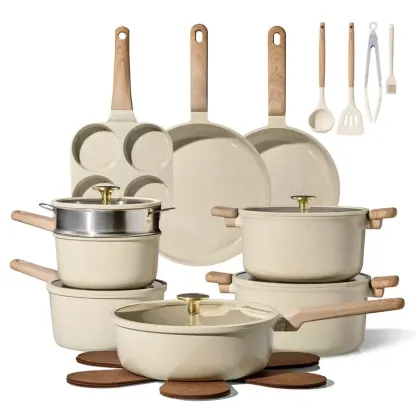 Juego de utensilios de cocina de cerámica de 14, 18 o 24 piezas: antiadherente, saludable, libre de PFAS y apto para lavavajillas.