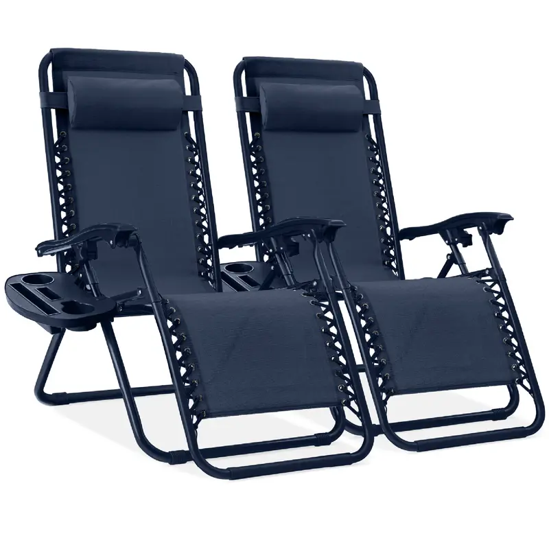 Set de 2 Sillas de Gravedad Cero Plegables con Bandeja Portavasos, Reclinables para Patio, Jardín y Piscina