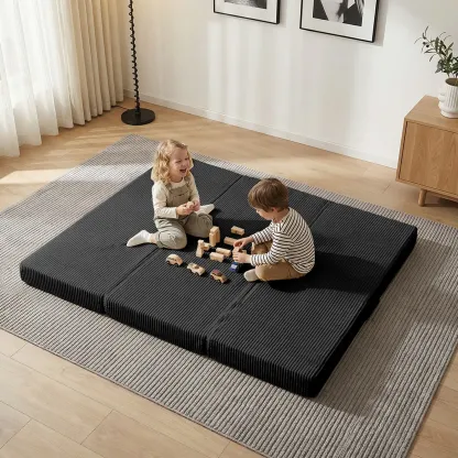 Sofá cama plegable convertible 5 en 1 (tamaño Queen) con colchón de tres pliegues y reposabrazos; sofá futón de suelo sin estructura para sala de estar, dormitorio o apartamento.