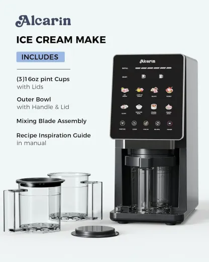 Máquina eléctrica para hacer helados de 10 funciones: 8 programas + funciones de añadir ingredientes y rebatido; para helado casero, gelato, yogur helado y más; opciones ricas en proteínas, keto, veganas y sin lácteos.