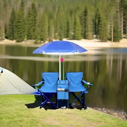 Silla Doble Plegable para Camping con Sombrilla, Portavasos, Nevera y Mesa Auxiliar, Resistente y Portátil para Playa, Patio, Piscina y Exterior (Azul)