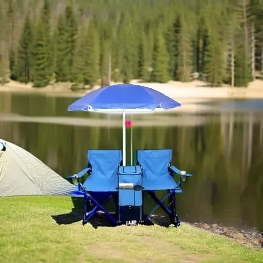 Silla Doble Plegable para Camping con Sombrilla, Portavasos, Nevera y Mesa Auxiliar, Resistente y Portátil para Playa, Patio, Piscina y Exterior (Azul)