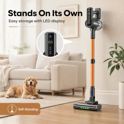 Aspiradora Escoba Inalámbrica 6 en 1, Recargable con Alta Potencia de Succión, 50 Minutos de Uso, Sistema Antienredos, Diseño Ligero y Autoposicionable, Ideal para Pisos, Alfombras y Pelo de Mascotas