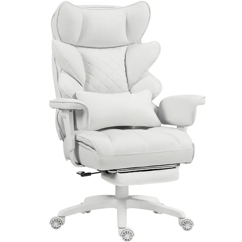 Silla de Oficina Ergonómica Grande con Soporte Lumbar, Cojín de Resortes, Respaldo Alto, Reposabrazos Ajustables y Reposapiés
