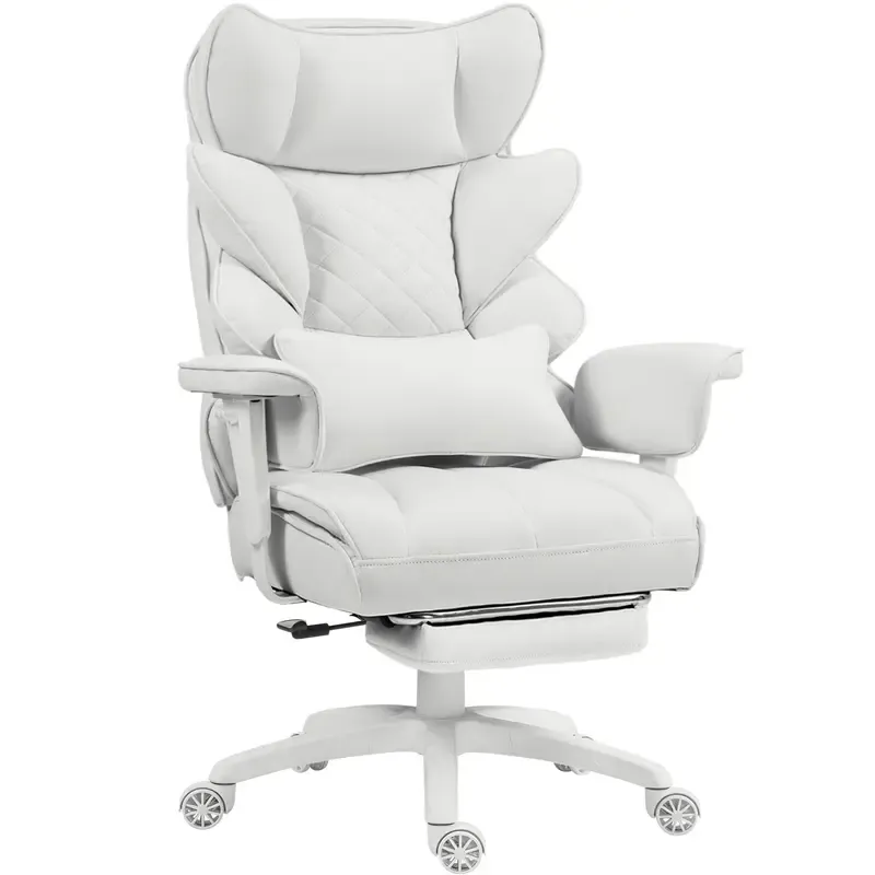 Silla de Oficina Ergonómica Grande con Soporte Lumbar, Cojín de Resortes, Respaldo Alto, Reposabrazos Ajustables y Reposapiés