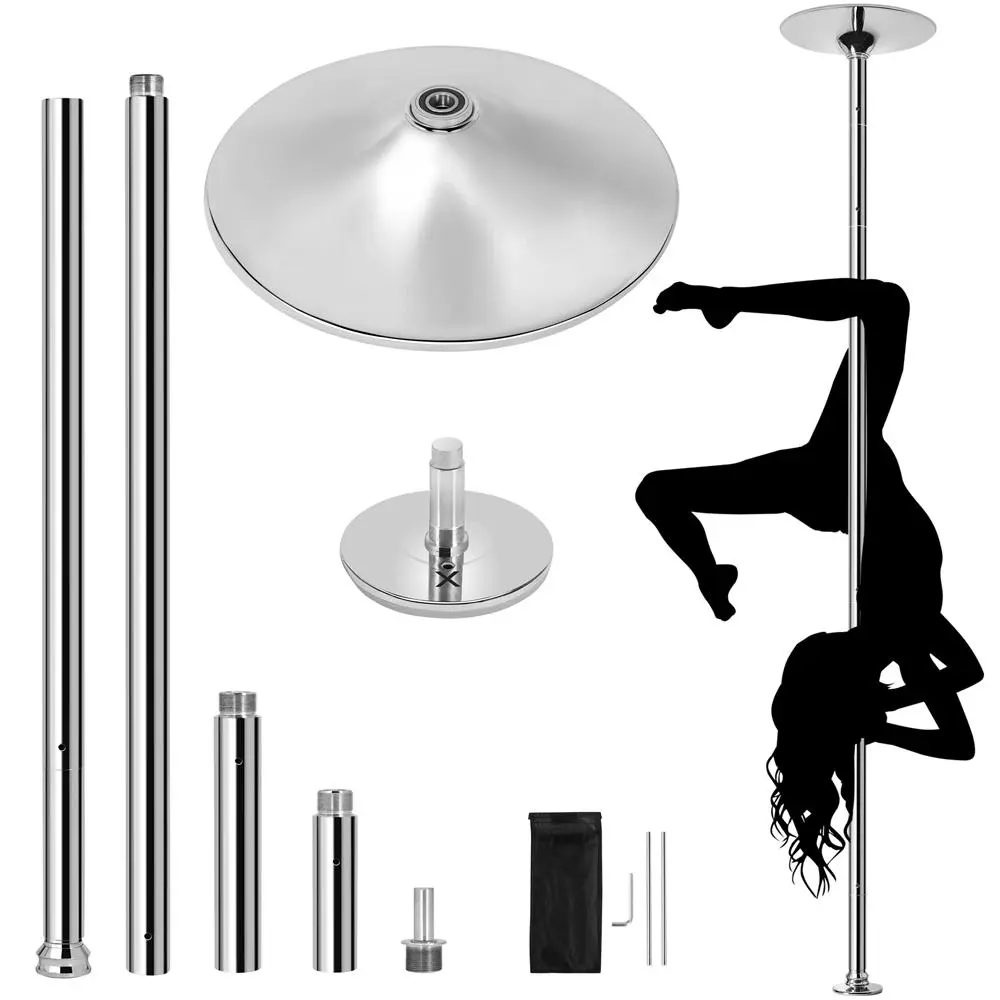 【Alta resistencia】Barra de baile profesional cromada y portátil de 45 mm; cuenta con dos modos (giratorio y estático), es desmontable y de altura ajustable (de 7 a 9 pies), ideal para uso doméstico.