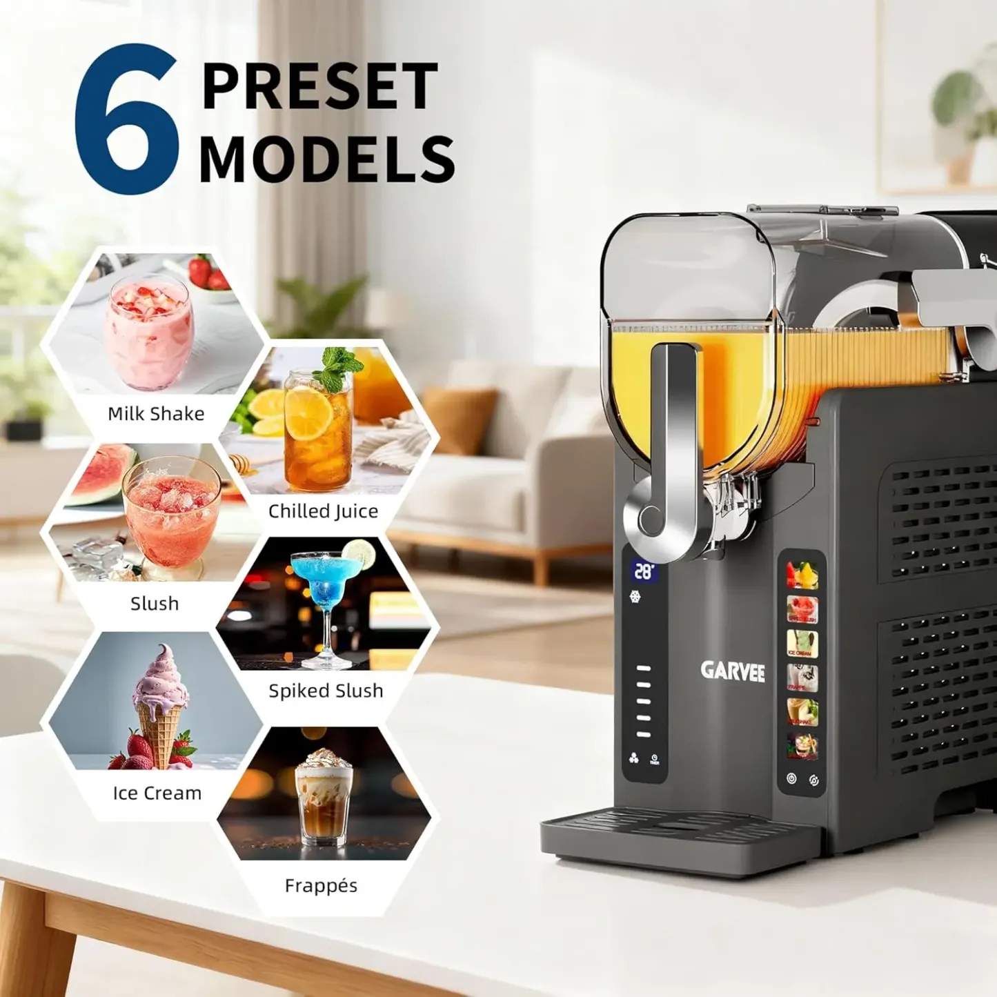 Máquina para Granizados para el Hogar sin Necesidad de Hielo, Preparadora de Bebidas Heladas con Pantalla LED y 6 Programas Preestablecidos, Gran Capacidad de 88 oz, Ideal para Margaritas Congeladas, Frappés y Helados