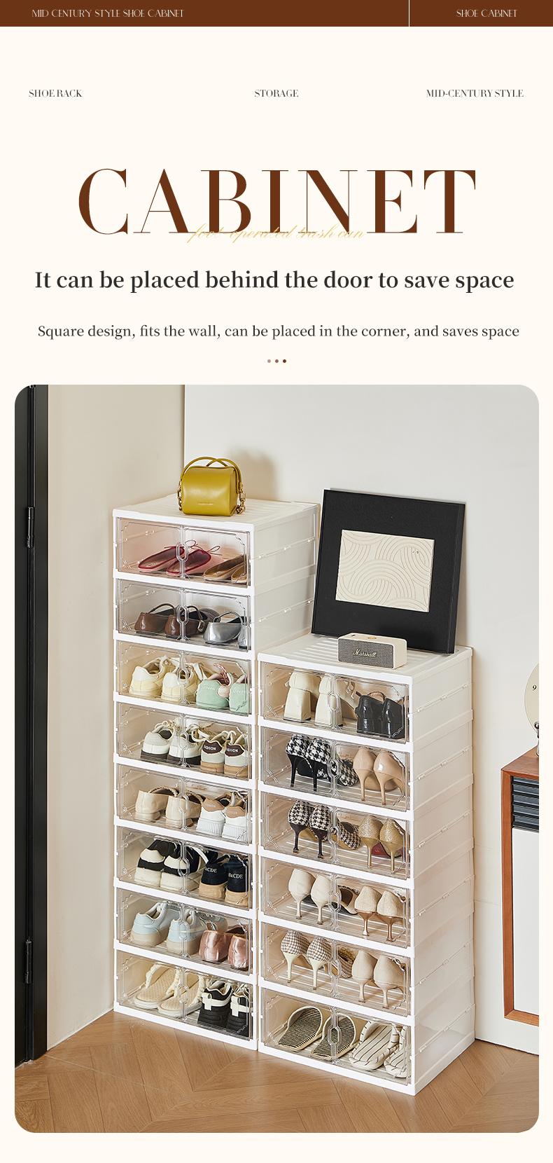 MiAoLi folding shoe rack, magnetic transparent door shoe cabinet, 10layers, can store 20 pairs of shoes, simple design, large capacity, sturdy and stackable plastic shoe cabinet, space-saving, no installation required, convenient and practical. tiktokshop