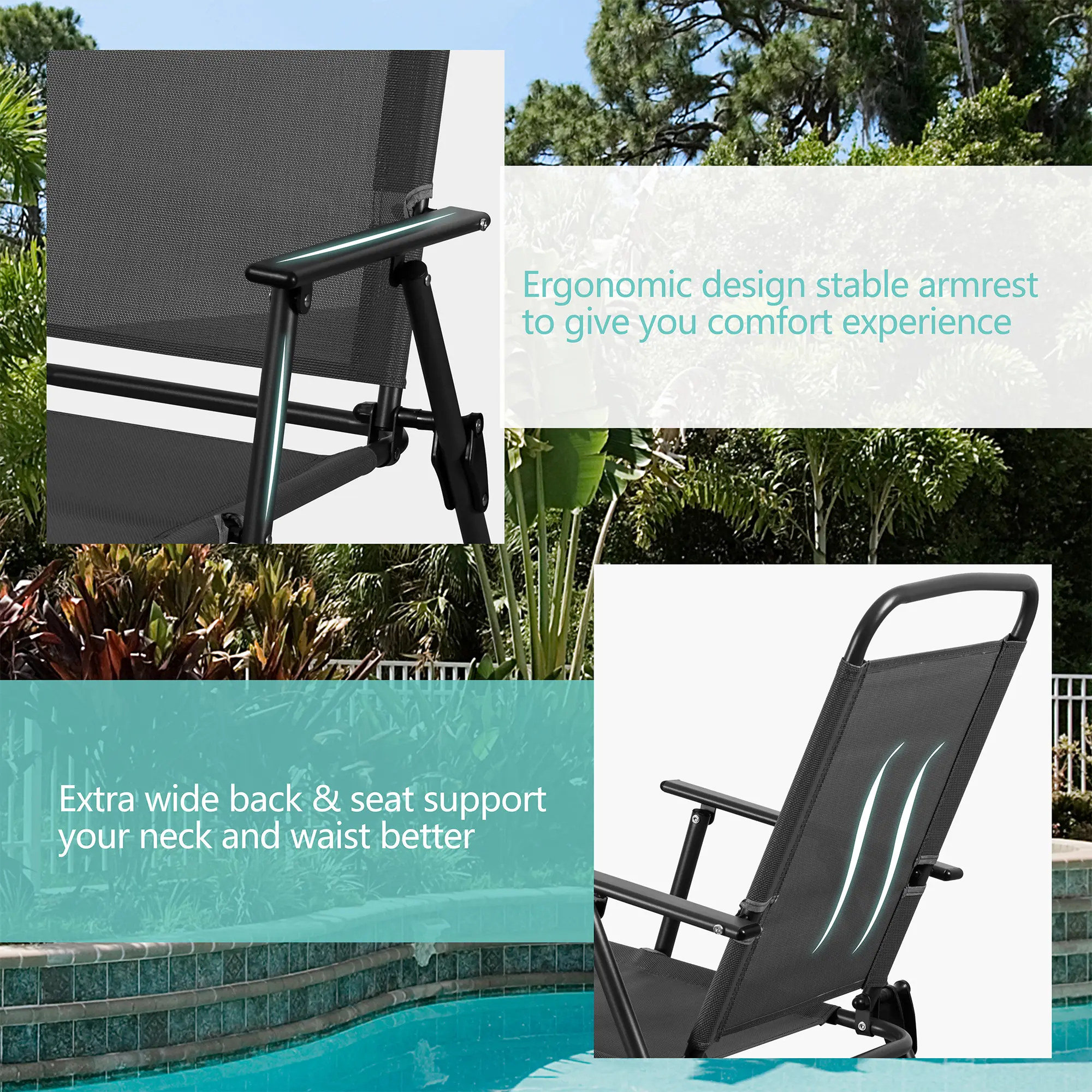 Juego de comedor para patio de 6 piezas para 4 personas con sombrilla, mesa y sillas de exterior (incluye 4 sillas plegables y mesa redonda de vidrio) para jardín, patio trasero y zona de piscina.