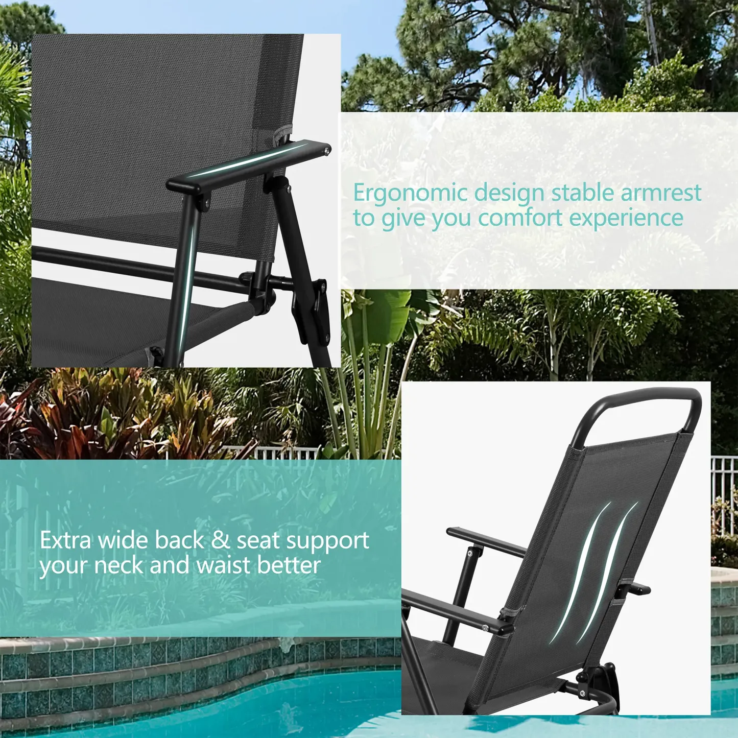 Juego de comedor para patio de 6 piezas para 4 personas con sombrilla, mesa y sillas de exterior (incluye 4 sillas plegables y mesa redonda de vidrio) para jardín, patio trasero y zona de piscina.