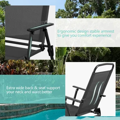 Juego de comedor para patio de 6 piezas para 4 personas con sombrilla, mesa y sillas de exterior (incluye 4 sillas plegables y mesa redonda de vidrio) para jardín, patio trasero y zona de piscina.