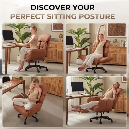 Silla de Oficina Ergonómica con Reposabrazos Abatibles, Asiento con Resortes Ensacados, Reclinable con Reposapiés y Base Metálica, Ideal para Oficina y Gaming