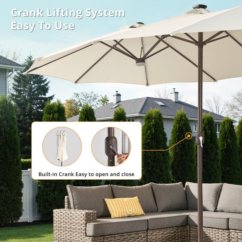 [Iluminación Mejorada de Mayor Brillo] Sombrilla de Patio Lateral Ajustable de Alta Gama (15 pies) con Luces Solares; Sombrilla de Piscina Exterior de Doble Cara y Tamaño Extra Grande con Manivela; Iluminación Solar con Cambio de Color y Protección UV; So