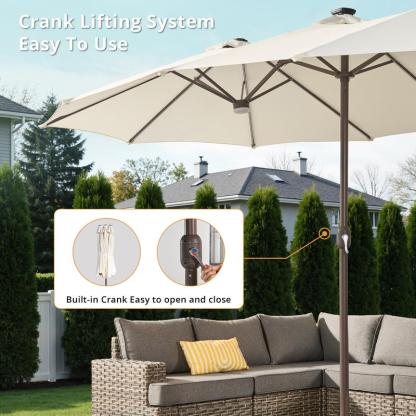 [Iluminación Mejorada de Mayor Brillo] Sombrilla de Patio Lateral Ajustable de Alta Gama (15 pies) con Luces Solares; Sombrilla de Piscina Exterior de Doble Cara y Tamaño Extra Grande con Manivela; Iluminación Solar con Cambio de Color y Protección UV; So