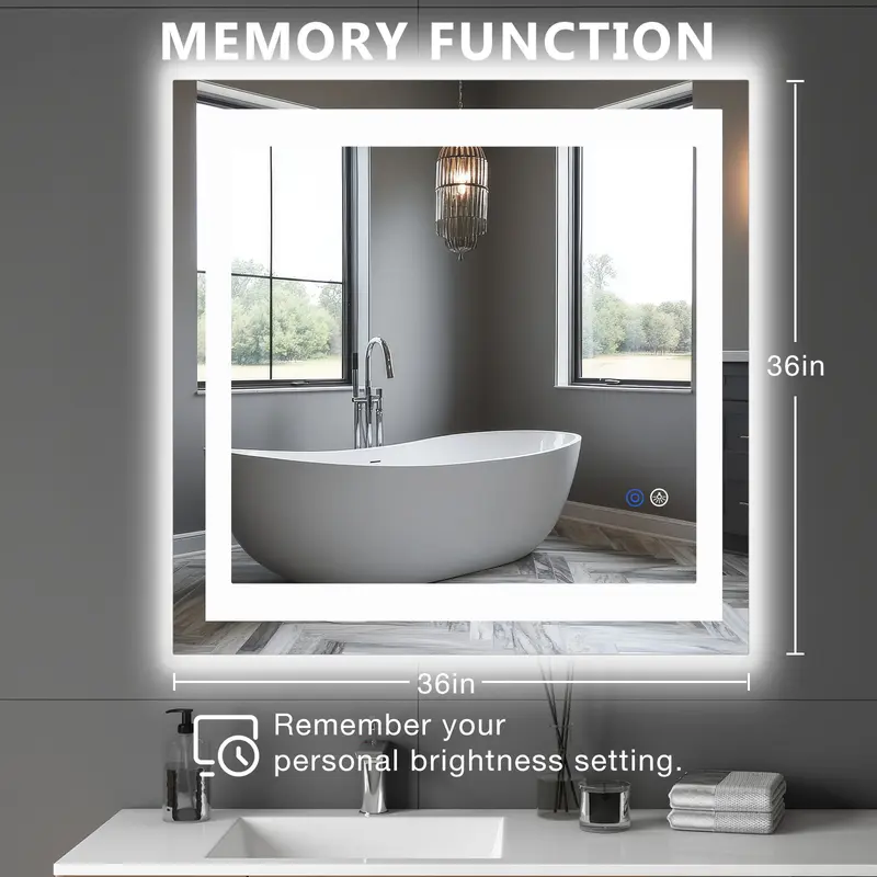 Espejo LED de Baño con Antivaho y Luz Regulable, Espejo de Pared con Iluminación Ajustable para Tocador