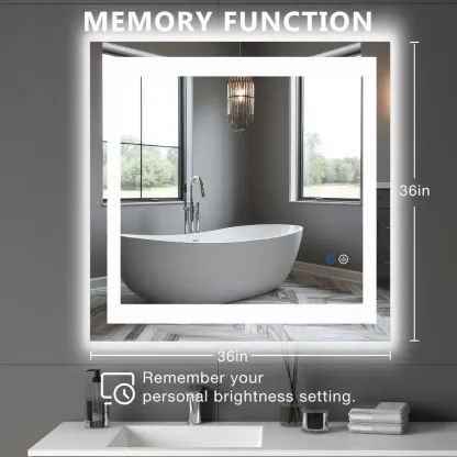 Espejo LED de Baño con Antivaho y Luz Regulable, Espejo de Pared con Iluminación Ajustable para Tocador