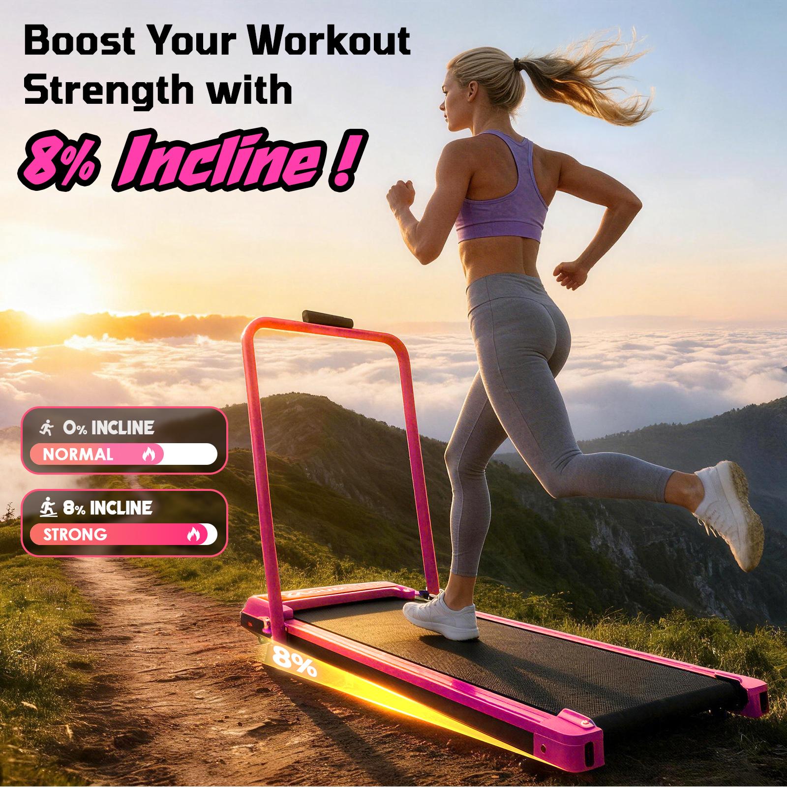 【Dragon Fruit】YAGUD Foldable Walking Pad, 265lbs Weight Capacity Spacious Belt Treadmill , Low-Noise Motor, Dual Shock Absorption, Remote Control, Wheels for Easy Moving