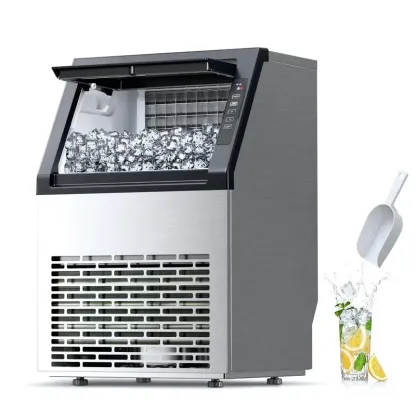 Máquina de hielo comercial Kismile — Modelo 2026 mejorado — Producción de 66, 80 o 100 libras en 24 horas — Fabricadora de hielo de acero inoxidable con capacidad de almacenamiento de 33 libras — Modelo independiente con función de autolimpieza, ideal par