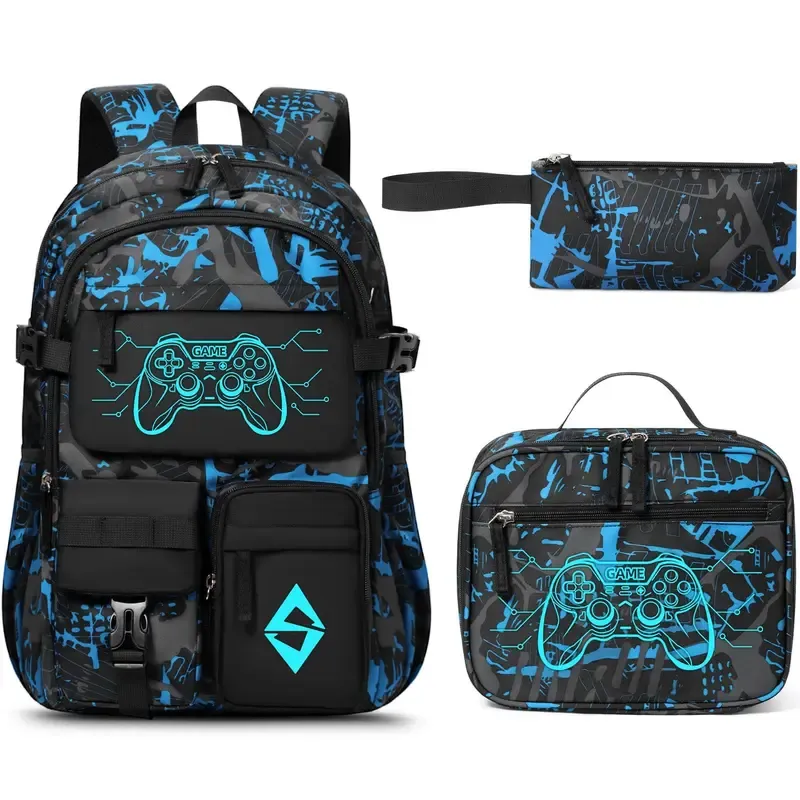 Set de mochila escolar 3 en 1: mochila impermeable con bolsa para el almuerzo y estuche, ligera, para niños y niñas.