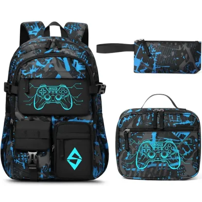 Set de mochila escolar 3 en 1: mochila impermeable con bolsa para el almuerzo y estuche, ligera, para niños y niñas.