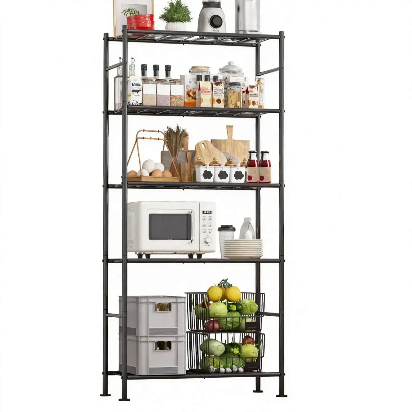 Estantería metálica de 5 niveles para cocina y lavandería, color negro