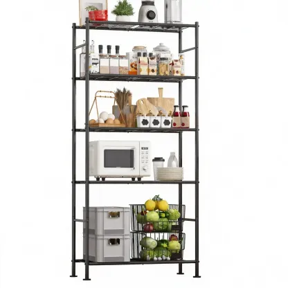 Estantería metálica de 5 niveles para cocina y lavandería, color negro