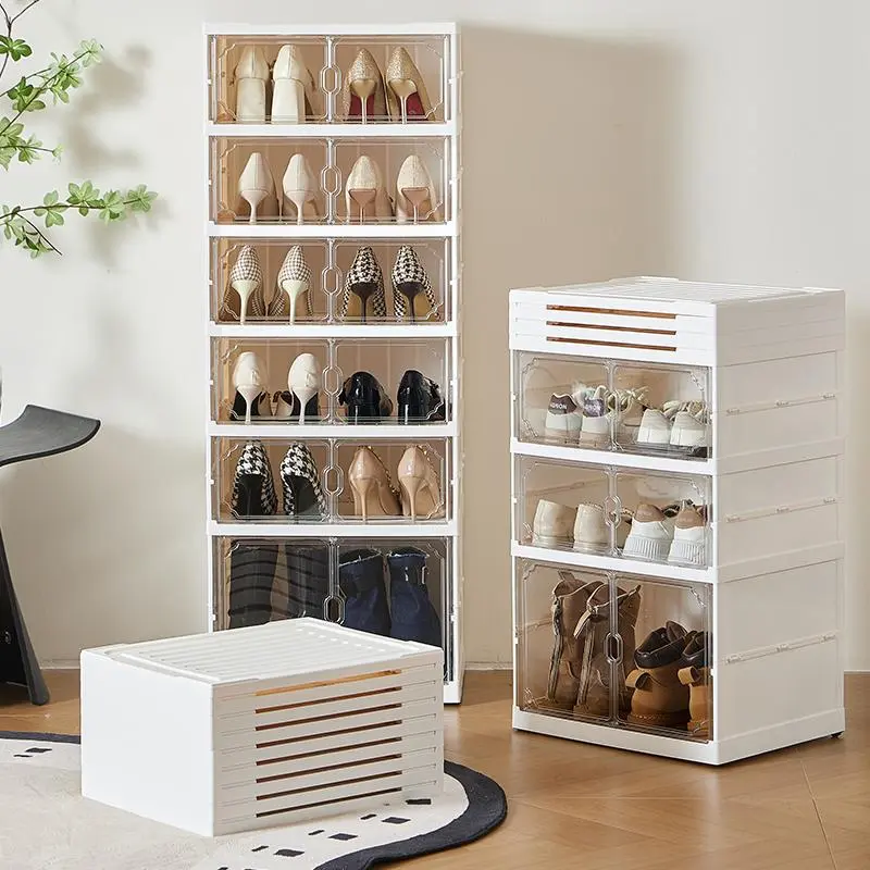 Zapatero Plegable de 10 Niveles con Puertas Transparentes Magnéticas, Capacidad para 20 Pares de Zapatos, Gran Capacidad, Apilable, Resistente, Ahorra Espacio y Sin Instalación