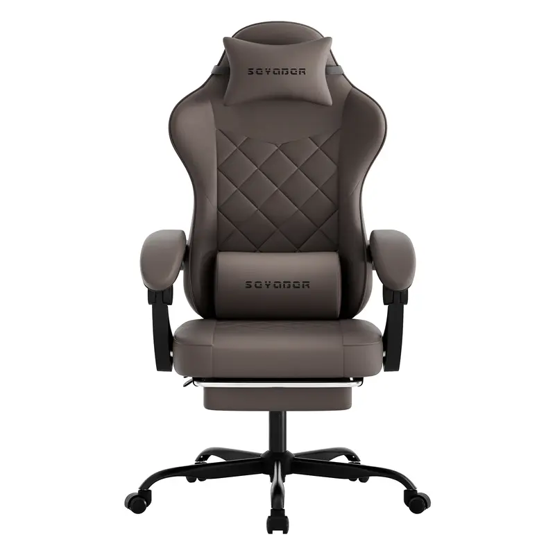 Silla Gaming Ergonómica Reclinable con Reposapiés, Cuero Transpirable, Soporte para Espalda, Asiento Amplio Acolchado, Capacidad de 300 lb, Ideal para Oficina, Gaming y Streaming