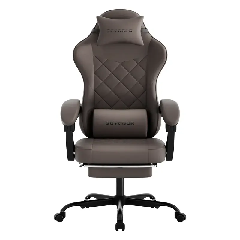 Silla Gaming Ergonómica Reclinable con Reposapiés, Cuero Transpirable, Soporte para Espalda, Asiento Amplio Acolchado, Capacidad de 300 lb, Ideal para Oficina, Gaming y Streaming